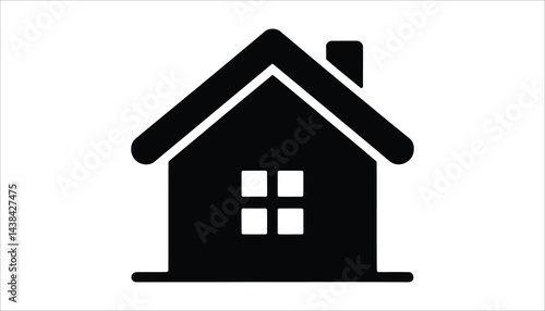 Simple Black House Icon with Roof and Windows