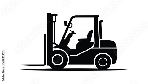 Forklift icon silhouette, heavy machinery for lifting, warehouse equipment