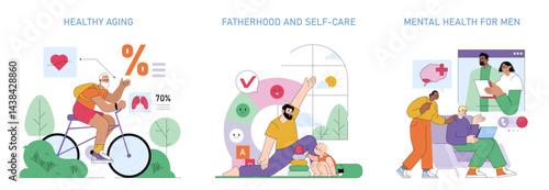 Mens Health Month. Flat Vector Illustration