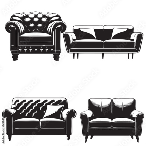 Sofa Chair Silhouette Isolated on White Background

