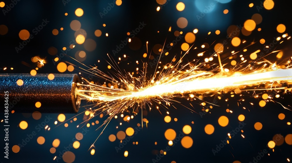 Obraz premium Electric sparks fly from a metal rod in dark