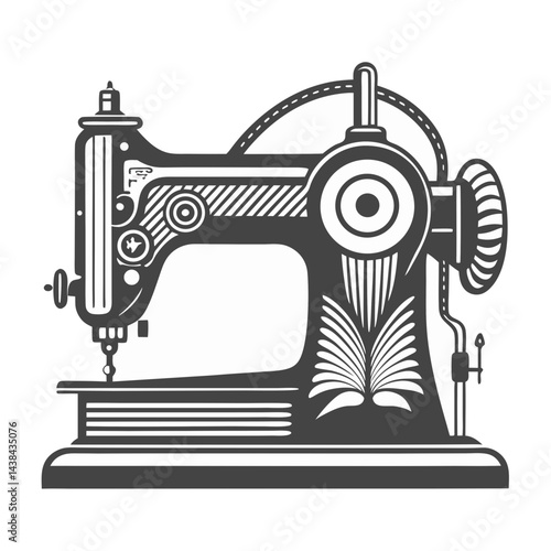 A Detailed Silhouette of a Vintage Sewing Machine

