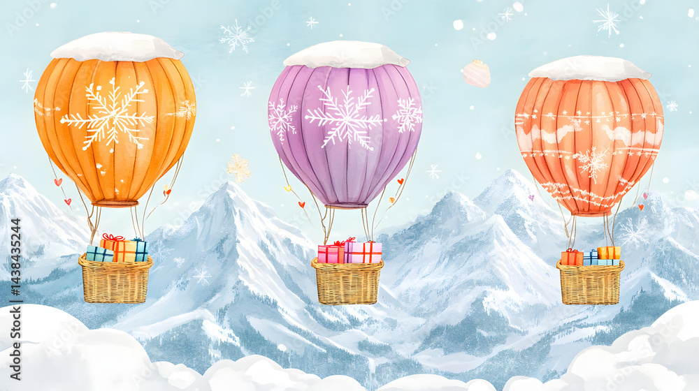 Obraz premium balloon, air, sky, hot, hot air balloon, illustration, travel, vector, flying, fly, cloud, balloons, basket, design, transportation, adventure, color, holiday, aerostat, transport, clouds, freedom, fu