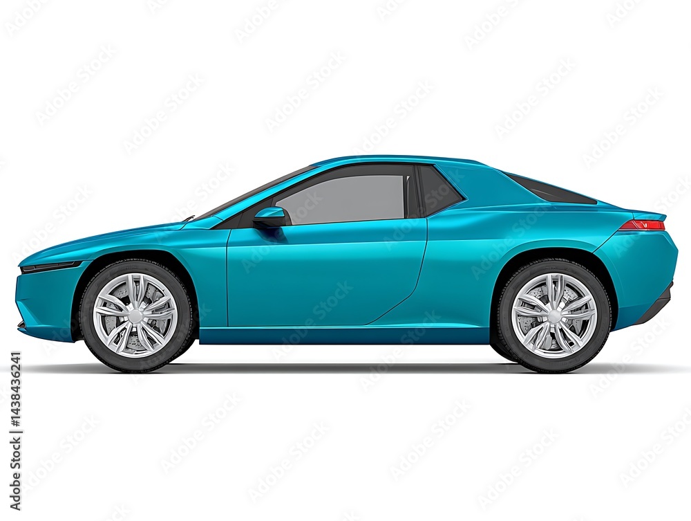 Sleek teal sports coupe, side profile view, isolated on white (1) Sleek teal sports coupe, side profile view, isolated on white (1)