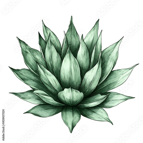 Obraz na płótnie Elegant Green Leaf Arrangement: Minimalist Design, Botanical Illustration of a Succulent-like Plant on White Background. w salonie