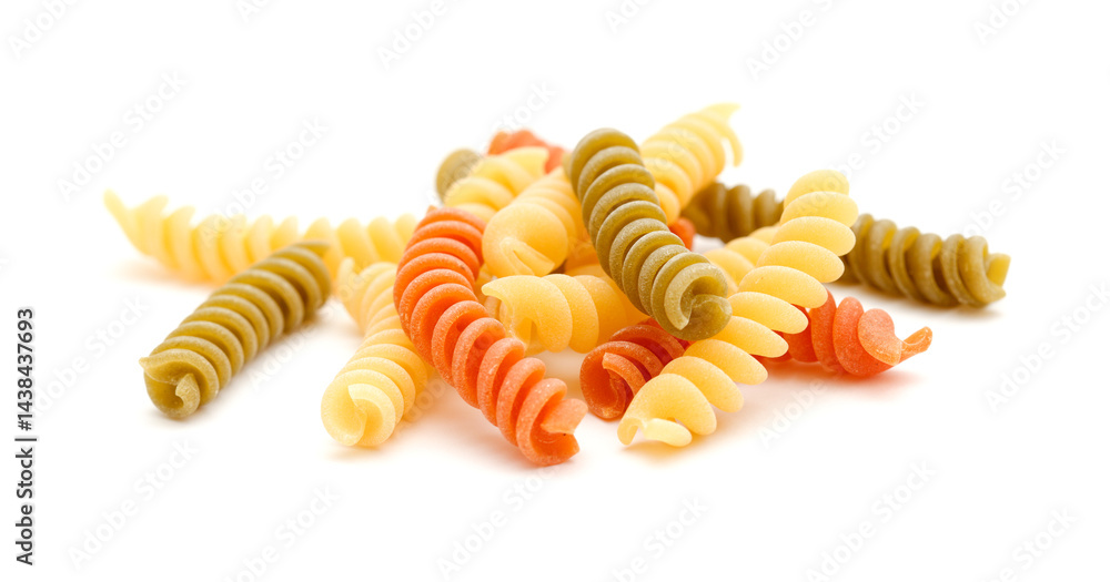 Naklejka premium Fusilli tricolore pasta isolated on white background