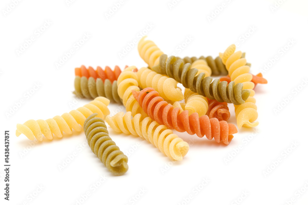 Naklejka premium Fusilli tricolore pasta isolated on white background