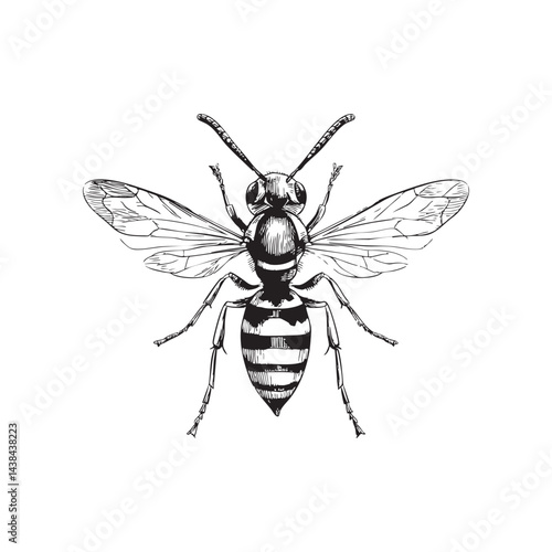 wasp sketch- insect sketch, vector illustration on white background