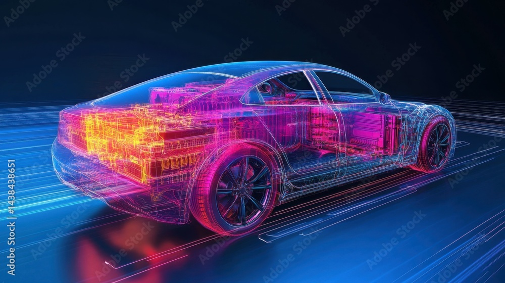 Naklejka premium Using CAE simulations, analyze the thermal management system of electric vehicle batteries