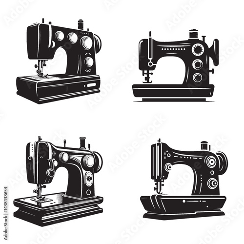 Sewing Machine Silhouette Isolated on White Background

