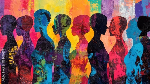 Vibrant diversity: colorful abstract silhouettes representing inclusivity and multicultural unity