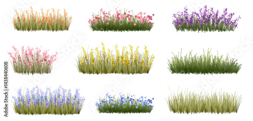  Vector watercolor blooming flower tree or forest side view isolated on white background for landscape and architecture drawing,elements for environment or and garden,green tree for garden section 
