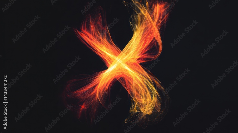Fototapeta premium Abstract fiery X swirls dark background, energy concept
