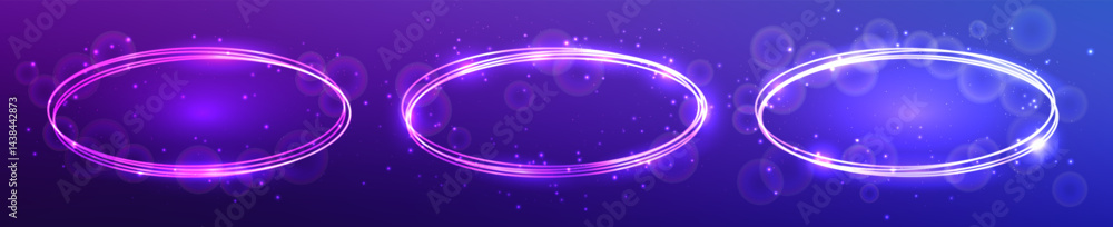Obraz premium Neon oval frame with shining effects and sparkles