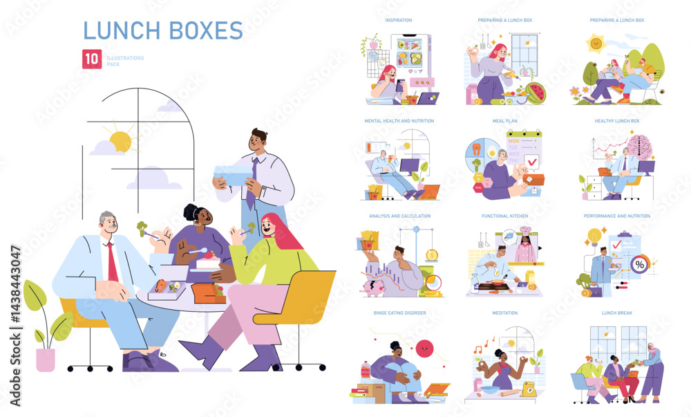 Lunch Boxes. Flat Vector Illustration Lunch Boxes. Flat Vector Illustration