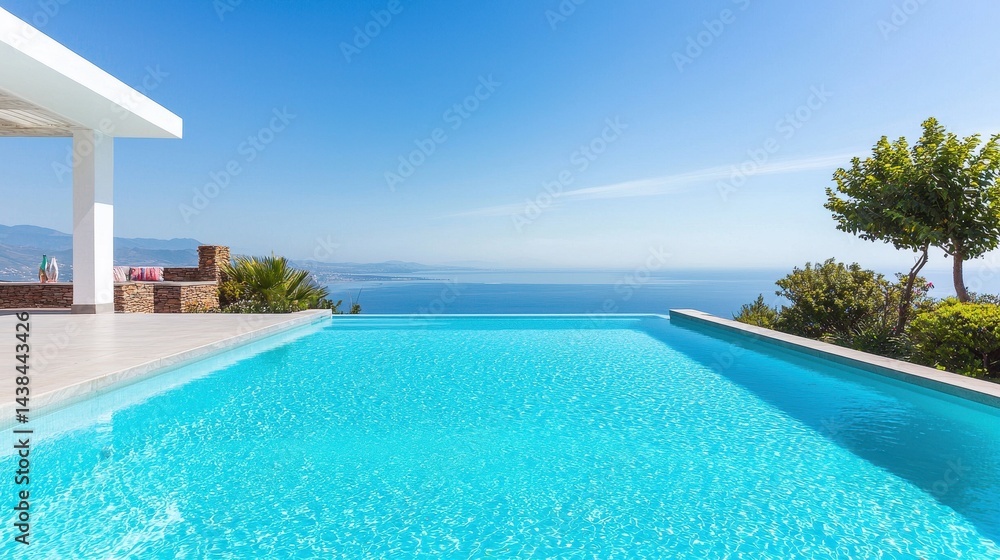 Fototapeta premium Breathtaking Infinity Pool View Overlooking Blue Ocean and Horizon