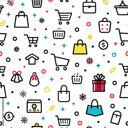 Seamless Pattern of Shopping Icons
