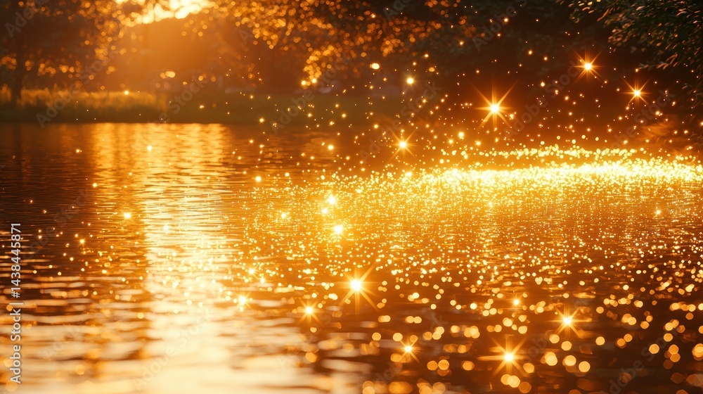 Naklejka premium Glistening water reflects golden light