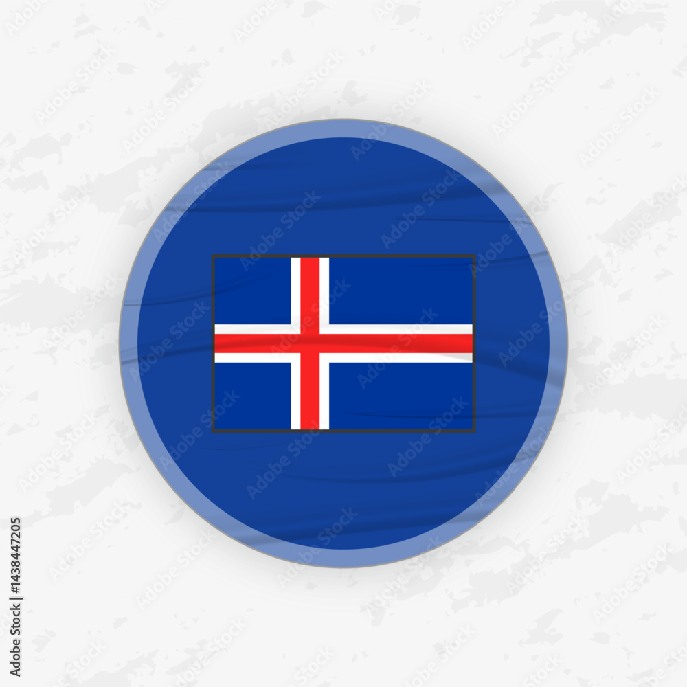 Obraz premium Icelandic Flag in a Circular Emblem Design, Abstract Round Sticker Illustration.