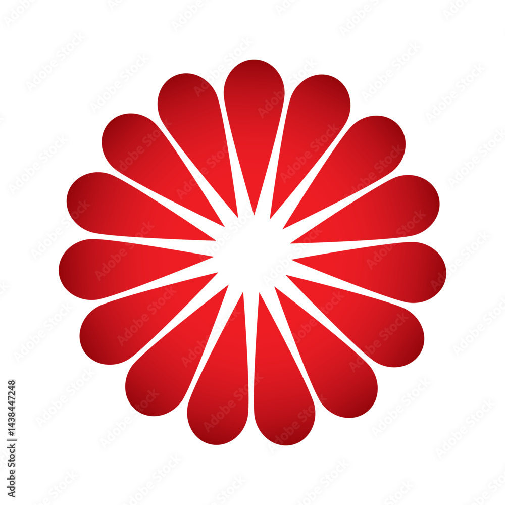 red abstract flower design with gradient petals forming a circular symmetrical pattern on white background red abstract flower design with gradient petals forming a circular symmetrical pattern on white background