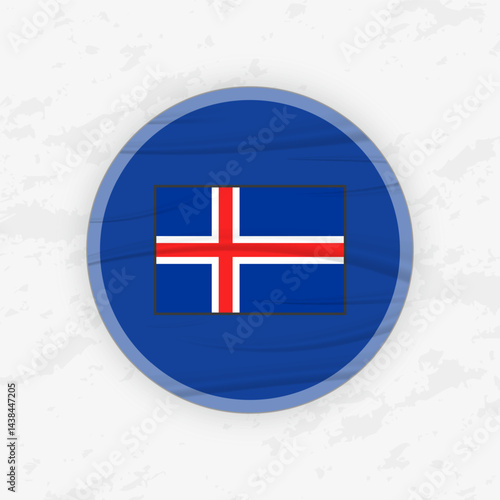 Icelandic Flag in a Circular Emblem Design, Abstract Round Sticker Illustration.