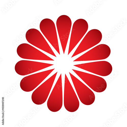 red abstract flower design with gradient petals forming a circular symmetrical pattern on white background