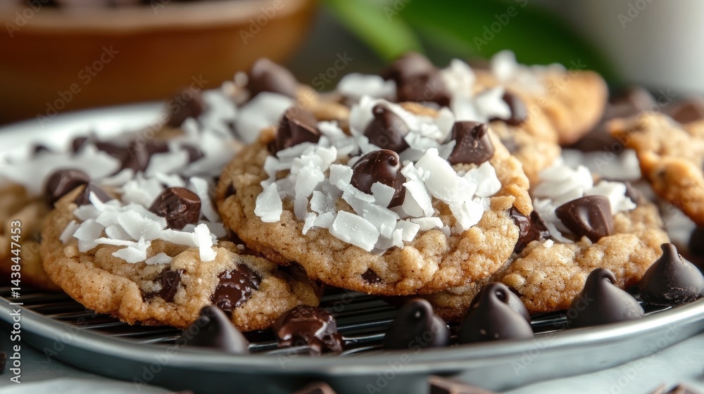 Delicious Almond Joy Cookies Stacked Together, Featuring Chocolate Chips, Coconut, and Almonds, Perfect for Any Sweet Treat or Dessert Occasion Delicious Almond Joy Cookies Stacked Together, Featuring Chocolate Chips, Coconut, and Almonds, Perfect for Any Sweet Treat or Dessert Occasion
