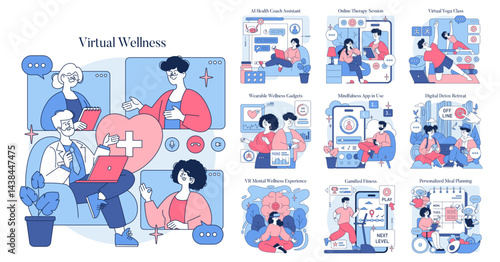 Virtual Wellness. Flat Vector Illustration
