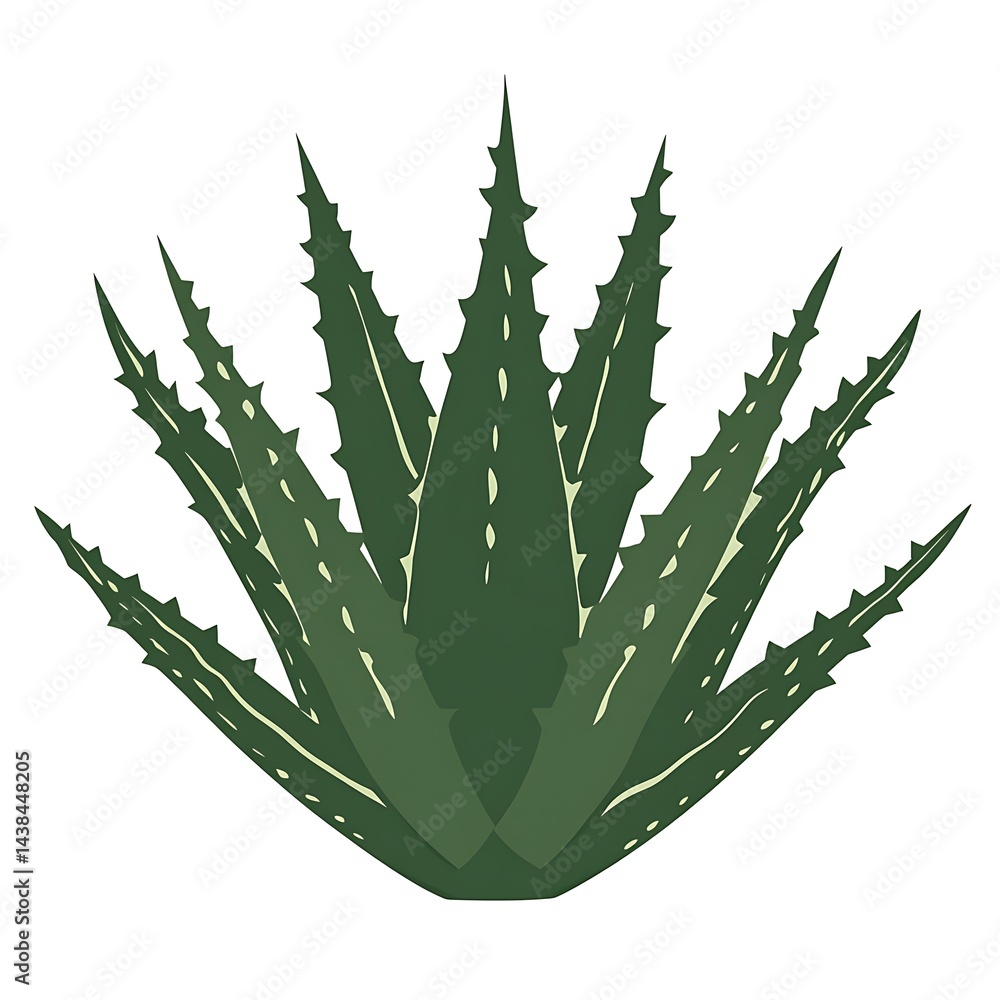 Green Succulent Plant with Spiky Leaves and White Background, Perfect for Botanical Illustrations and Natural Designs, Greenery Design