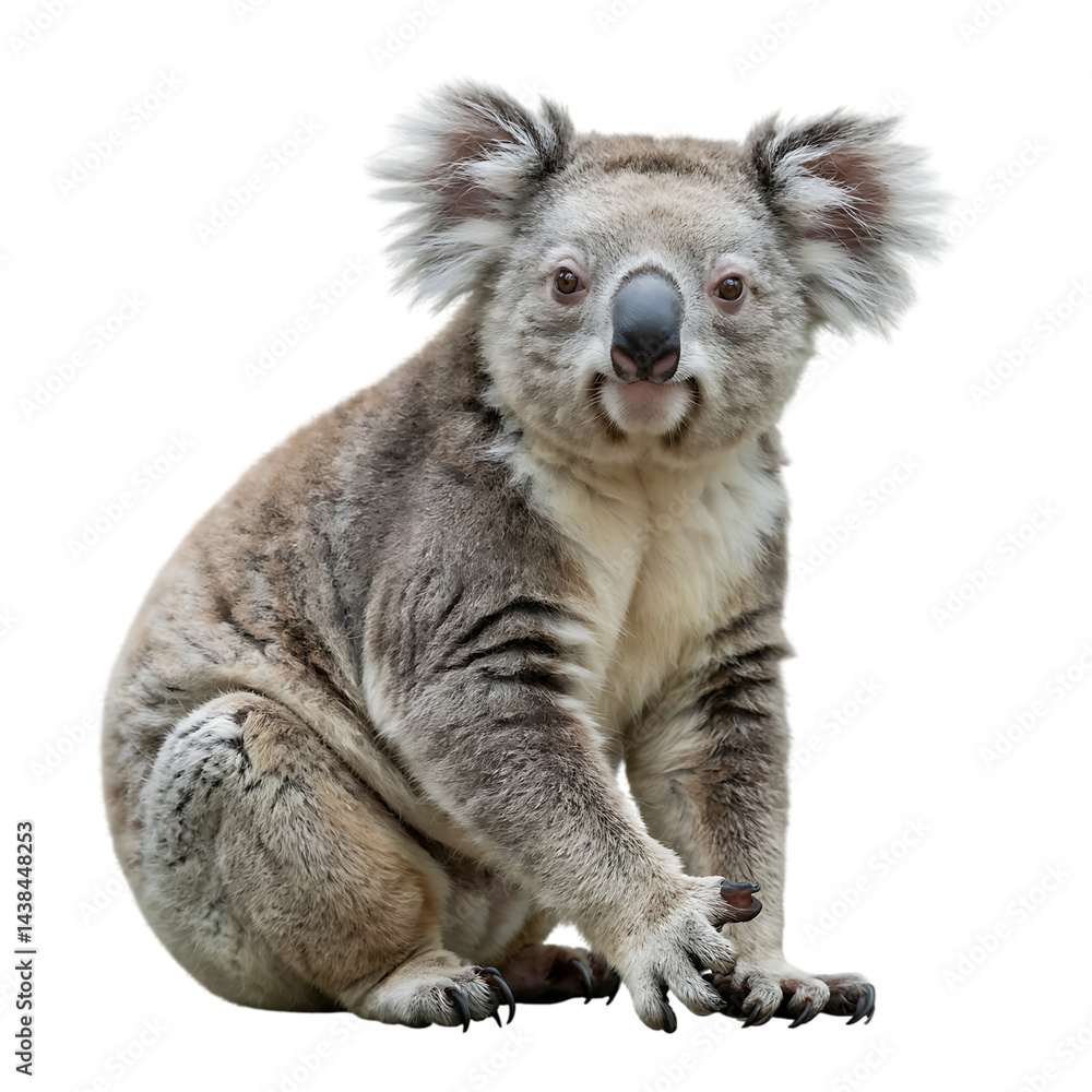 Obraz premium Adorable Koala Bear Sitting Isolated on Black Background