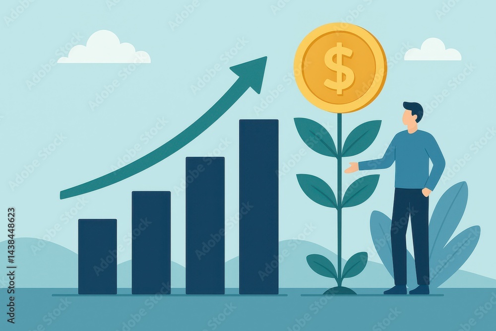 Simple Growth Illustration with Money Concept in a Modern Style Simple Growth Illustration with Money Concept in a Modern Style