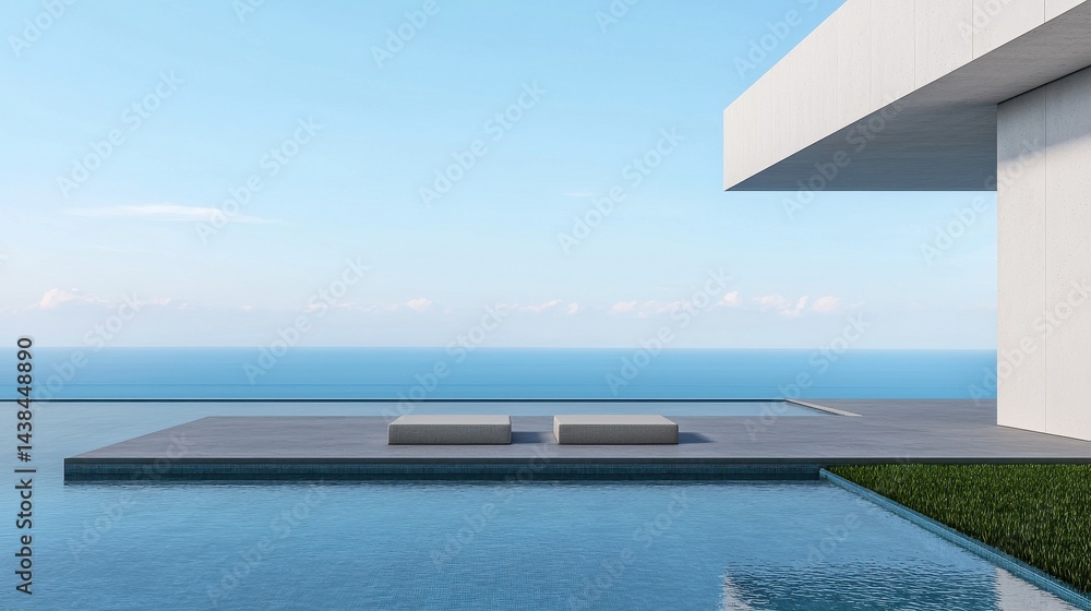 Fototapeta premium Modern Minimalist Architecture with Infinity Pool and Ocean View