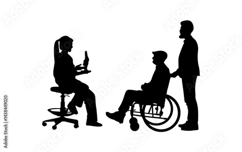 A nurse is advising a person in a wheelchair vector.