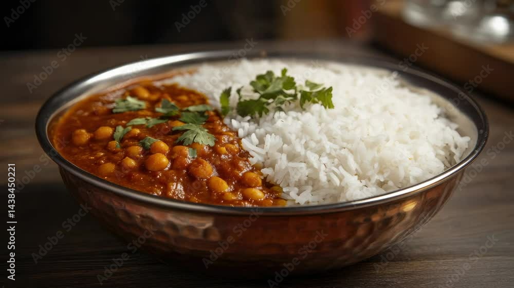 A vibrant bowl of curry and rice, reminiscent of a classic Bollywood film scene. A staple dish in Indian cuisine. A vibrant bowl of curry and rice, reminiscent of a classic Bollywood film scene. A staple dish in Indian cuisine.