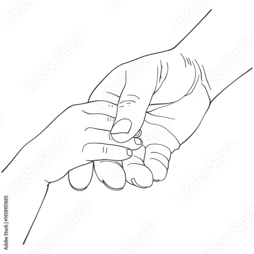 Father and child hands line art illustration. Father day concept. Hand drawn line art illustrations in doodle ink style
