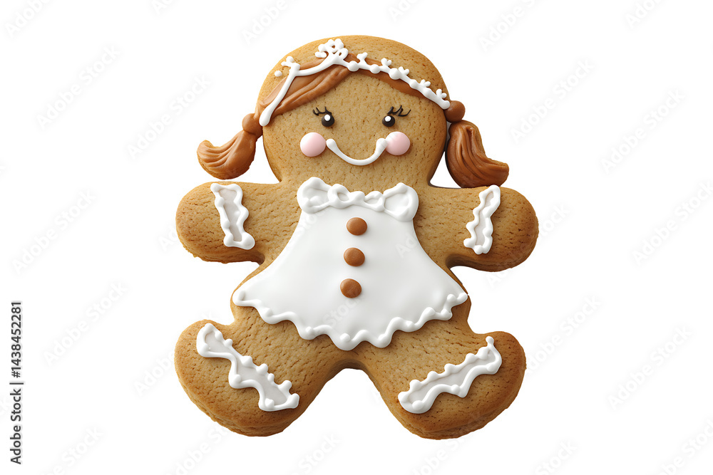 Obraz premium Gingerbread Girl with Icing Isolated on Transparent Background PNG Image.