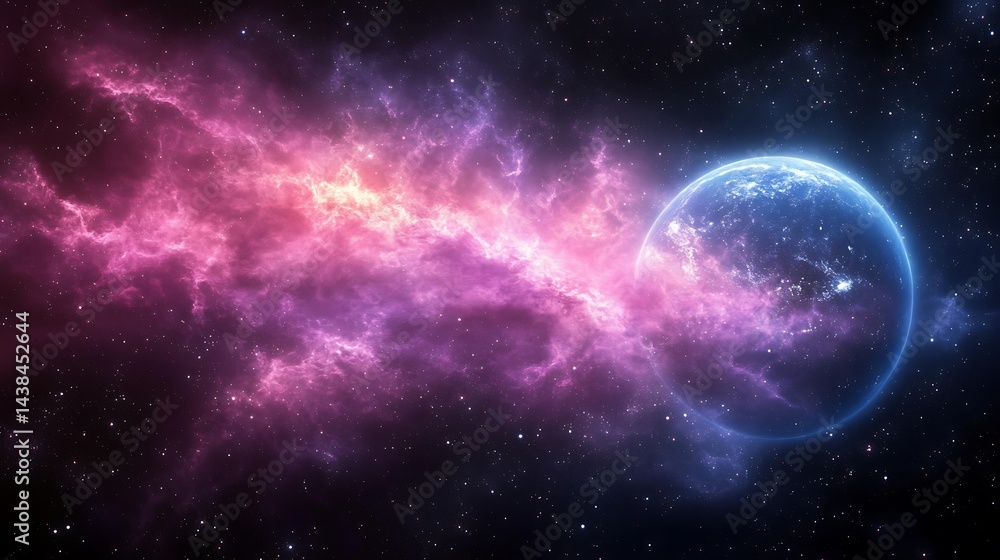 Fototapeta premium Celestial body amidst vibrant nebula