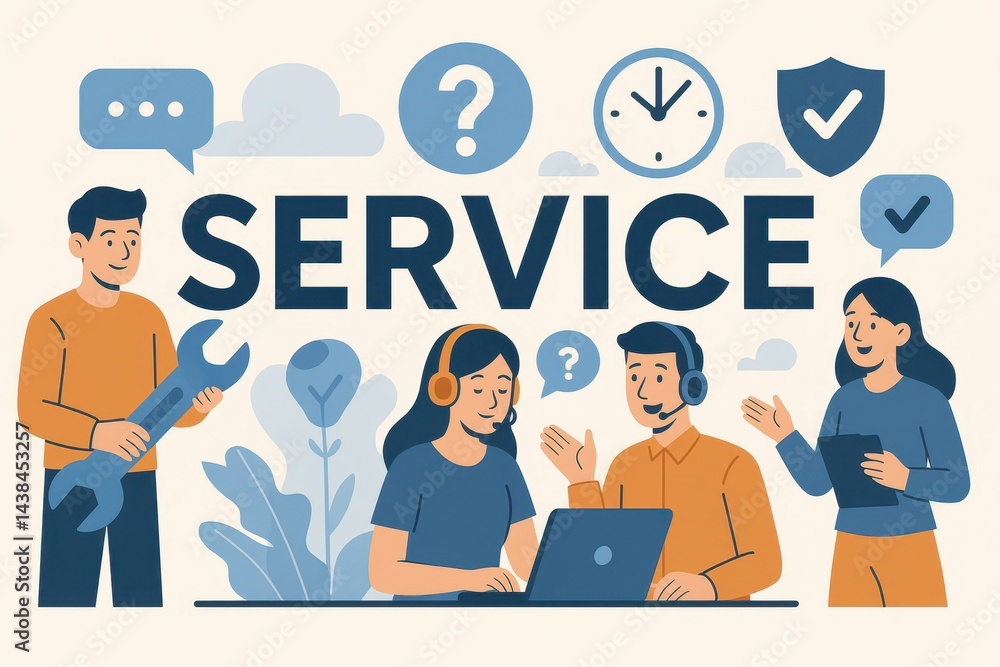Engaging Customer Service Illustration with Helpful Characters Engaging Customer Service Illustration with Helpful Characters