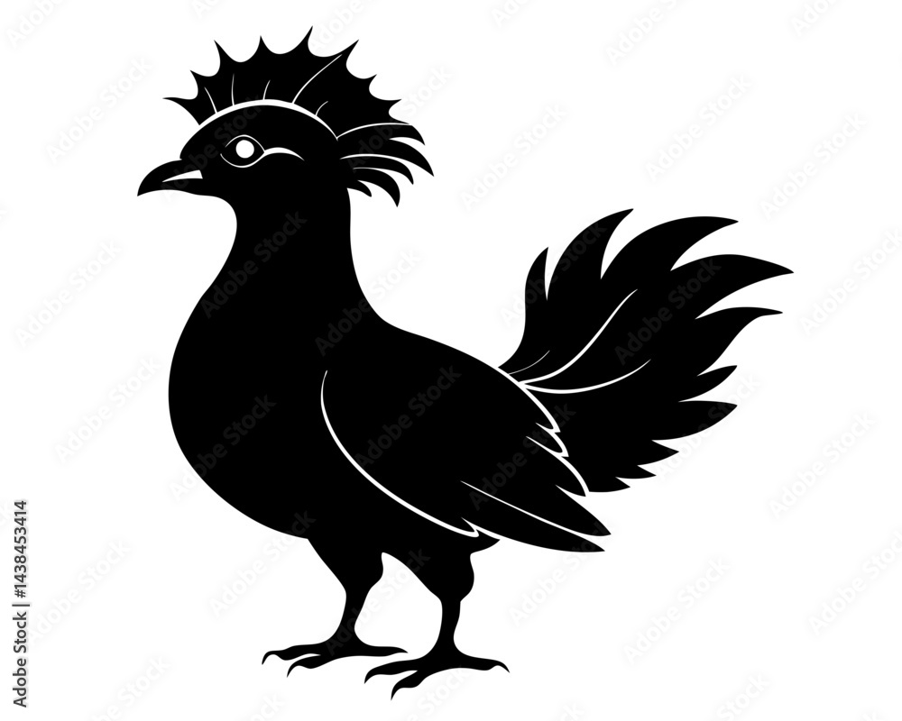 Fototapeta premium Victoria Crowned Pigeon Vector Illustration | Elegant Pigeon Silhouette SVG Design
