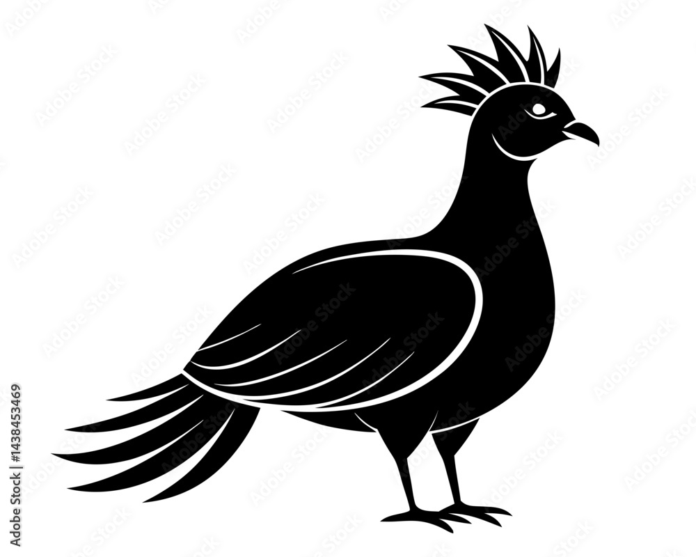 Fototapeta premium Victoria Crowned Pigeon Vector Illustration | Elegant Pigeon Silhouette SVG Design