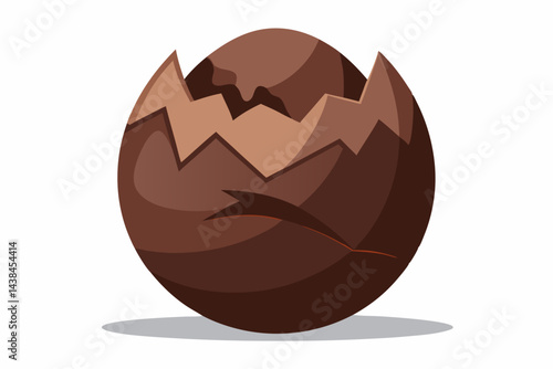 Cracked Chocolate Egg Shell Showing Rich Brown Center