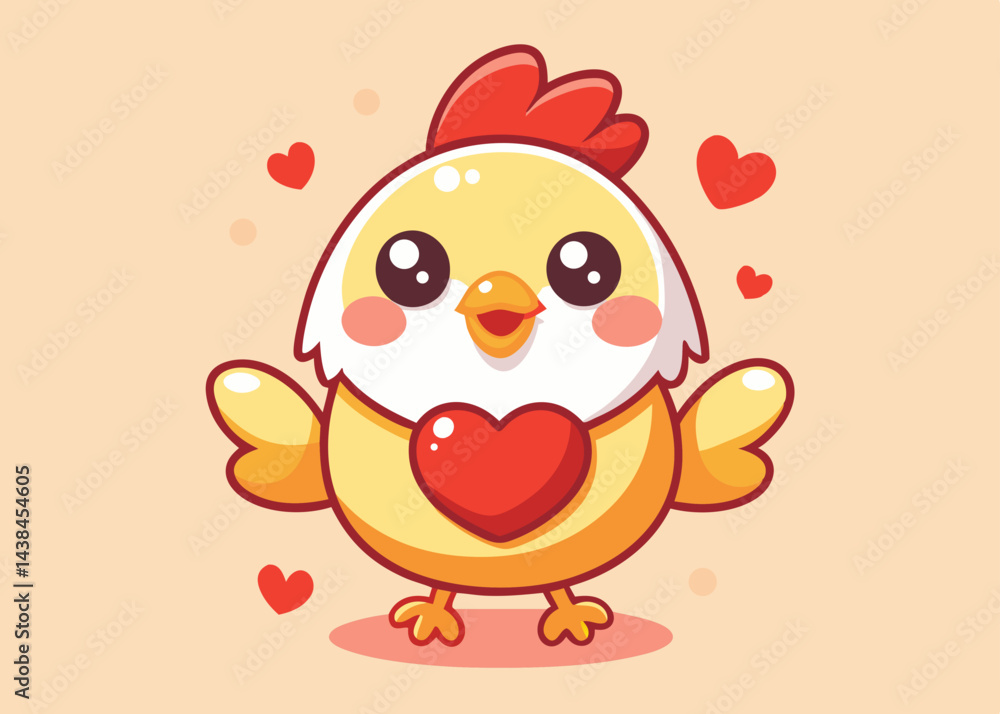 Fototapeta premium Adorable Cartoon Chick Holding Heart Valentines Day Illustration