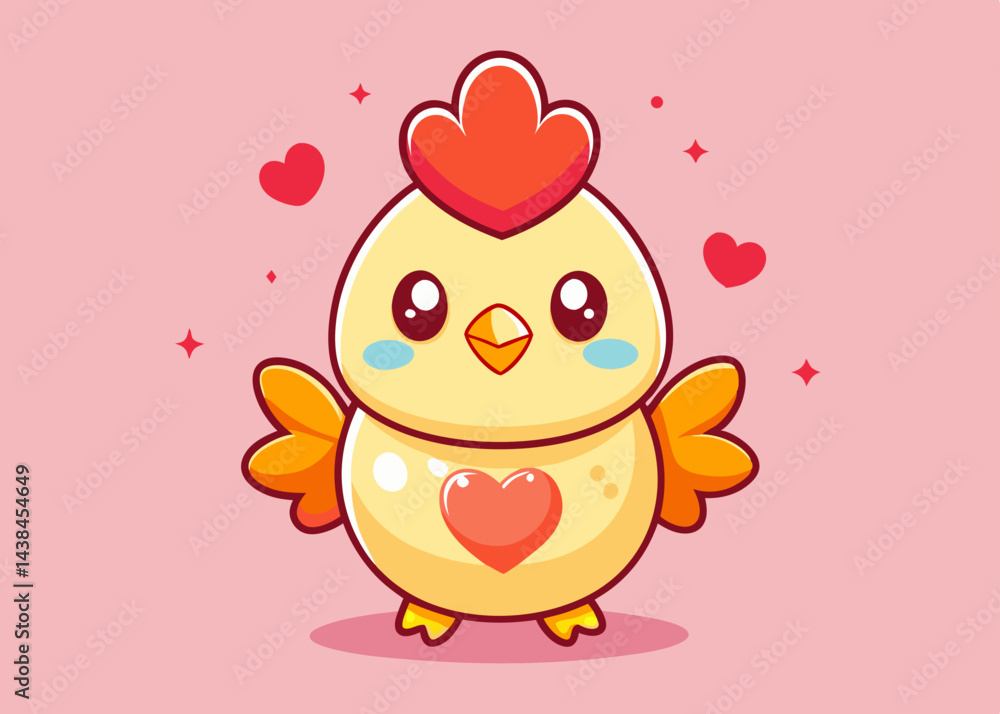 Fototapeta premium Adorable Cartoon Chick with Heart Design for Valentines Day