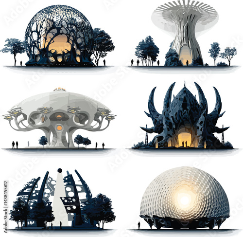  Vector Futuristic Architecture Set, Abstract Building Concepts.