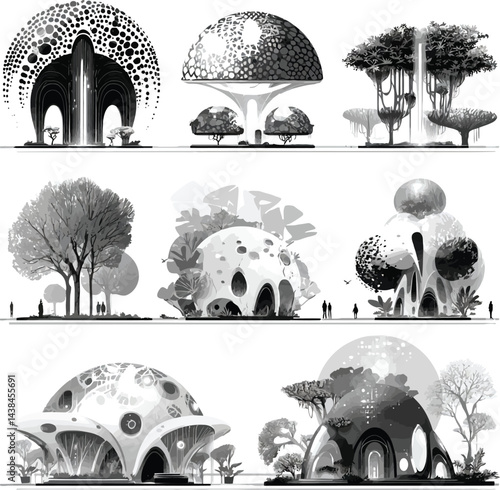 Vector Futuristic Architecture Set, Abstract Building Concepts.