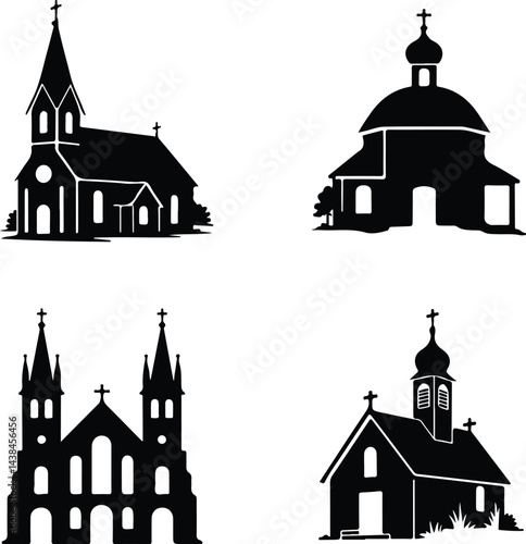 Wallpaper Mural Church Silhouette Set | Religious Building Vector Collection Cathedral and Church Silhouette Icons | Faith Landmark Art Torontodigital.ca