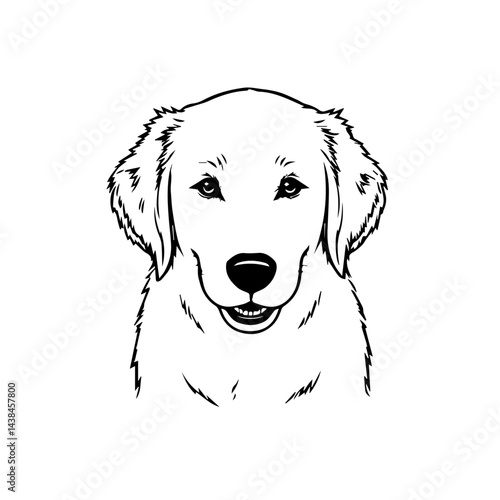 Golden Retriever dog portrait, hand-drawn sketch, black and white, for pet lovers