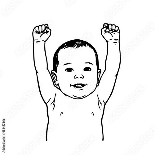Happy baby celebrating success, with copy space