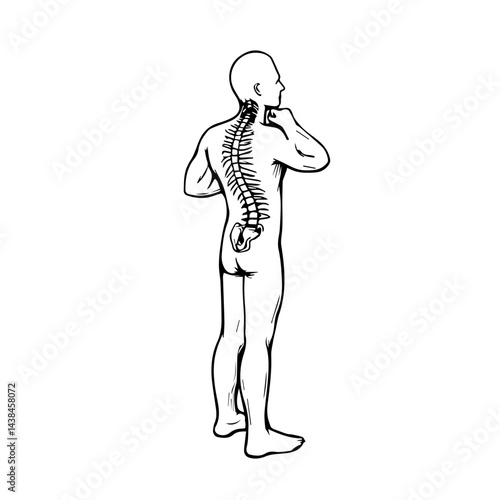 Human anatomy sketch, spine illustration, medical drawing, for educational purposes