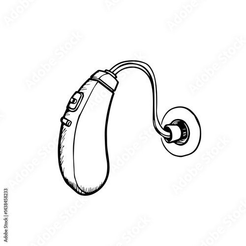 Hand-drawn sketch of a hearing aid, for medical websites